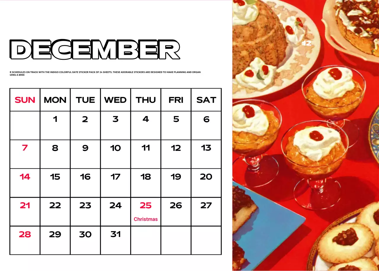 Colorful calendars with a variety of retro illustrations