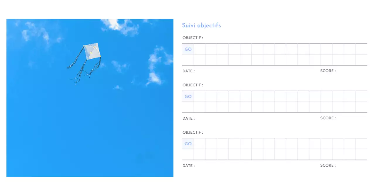 Calendrier photo de suivi des objectifs avec une touche de bleu