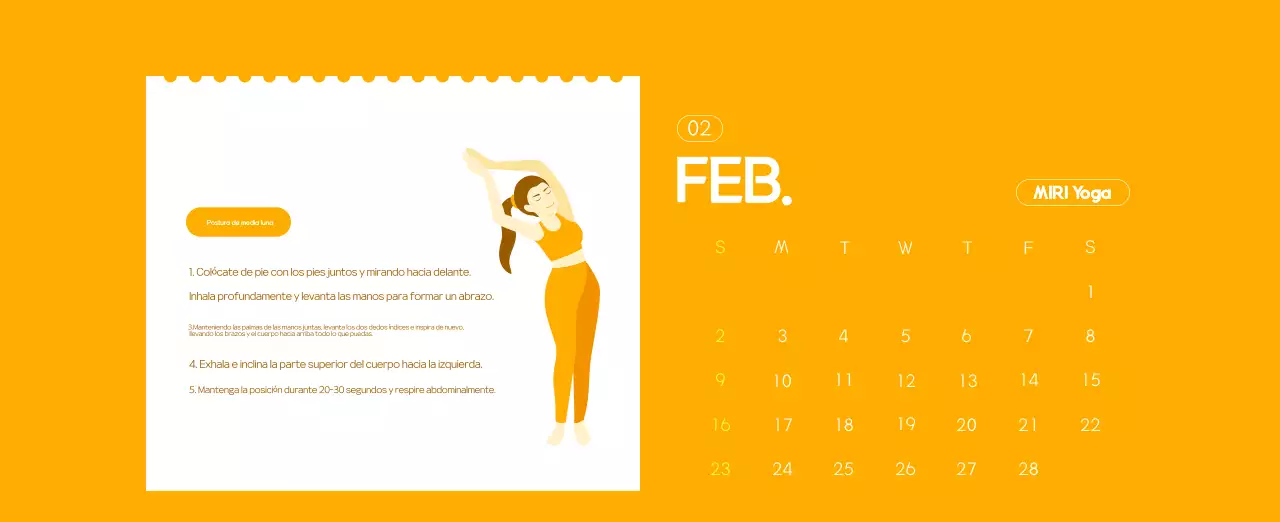 Calendario promocional de yoga minimalista naranja