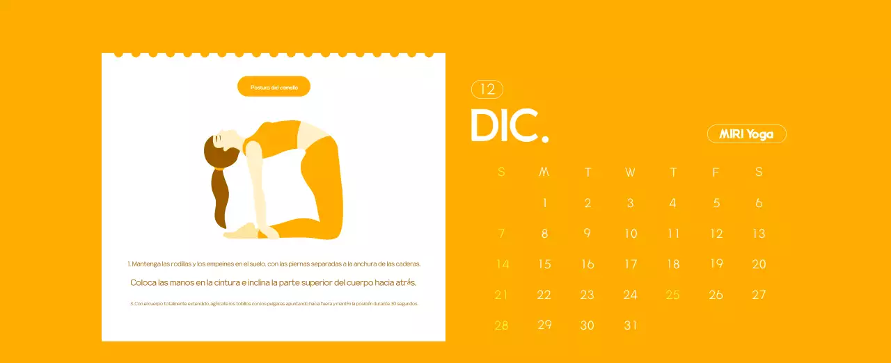 Calendario promocional de yoga minimalista naranja