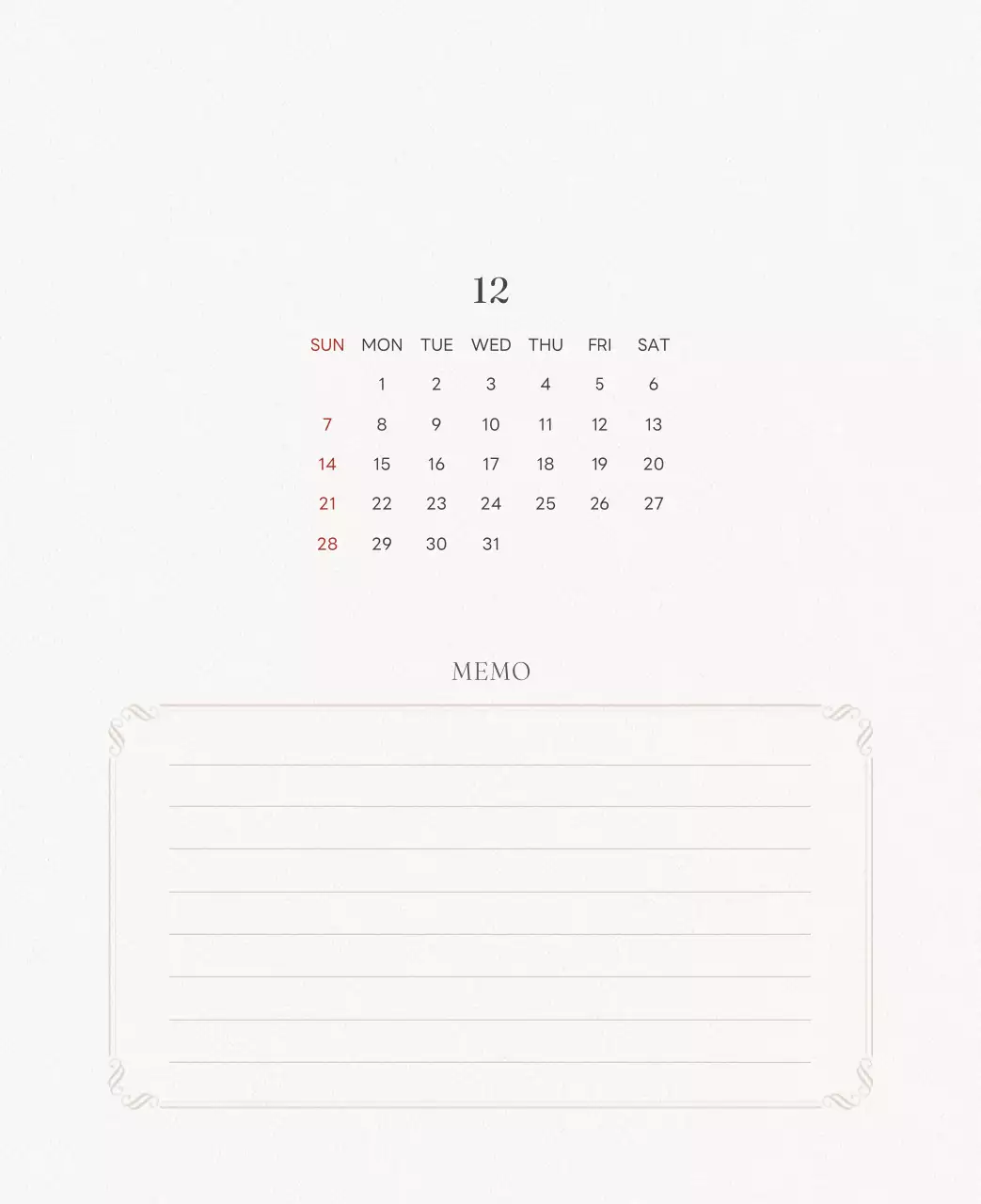 アイボリーとグリーンのシンプルな2025年花柄卓上カレンダー