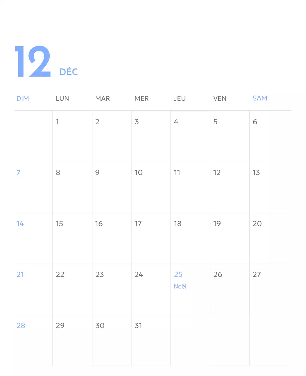 Calendrier photo de suivi des objectifs avec une touche de bleu