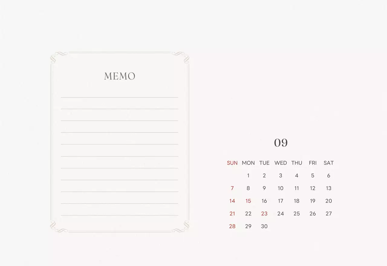 アイボリーとグリーンのシンプルな2025年花柄卓上カレンダー
