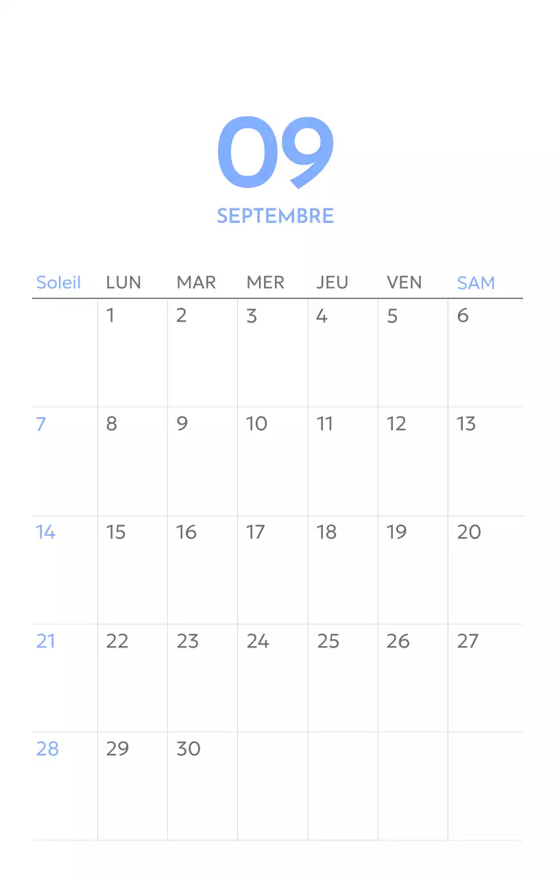 Calendrier photo de suivi des objectifs avec une touche de bleu