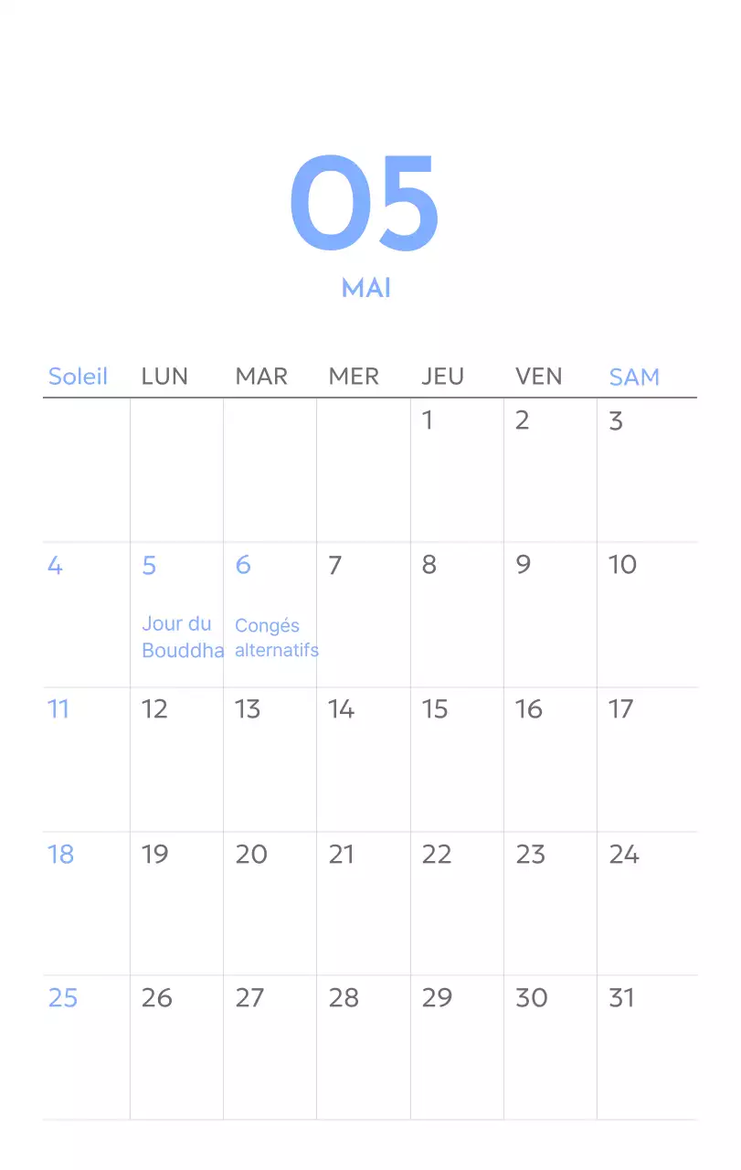Calendrier photo de suivi des objectifs avec une touche de bleu