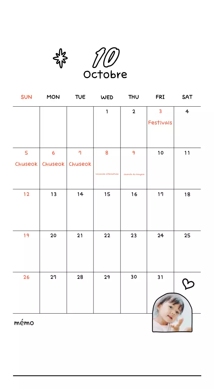 Calendrier photo mignon