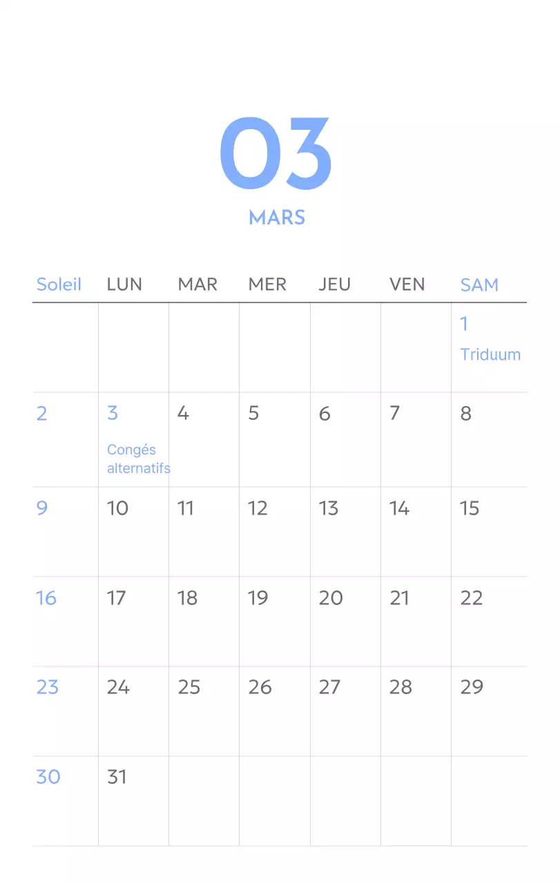 Calendrier photo de suivi des objectifs avec une touche de bleu