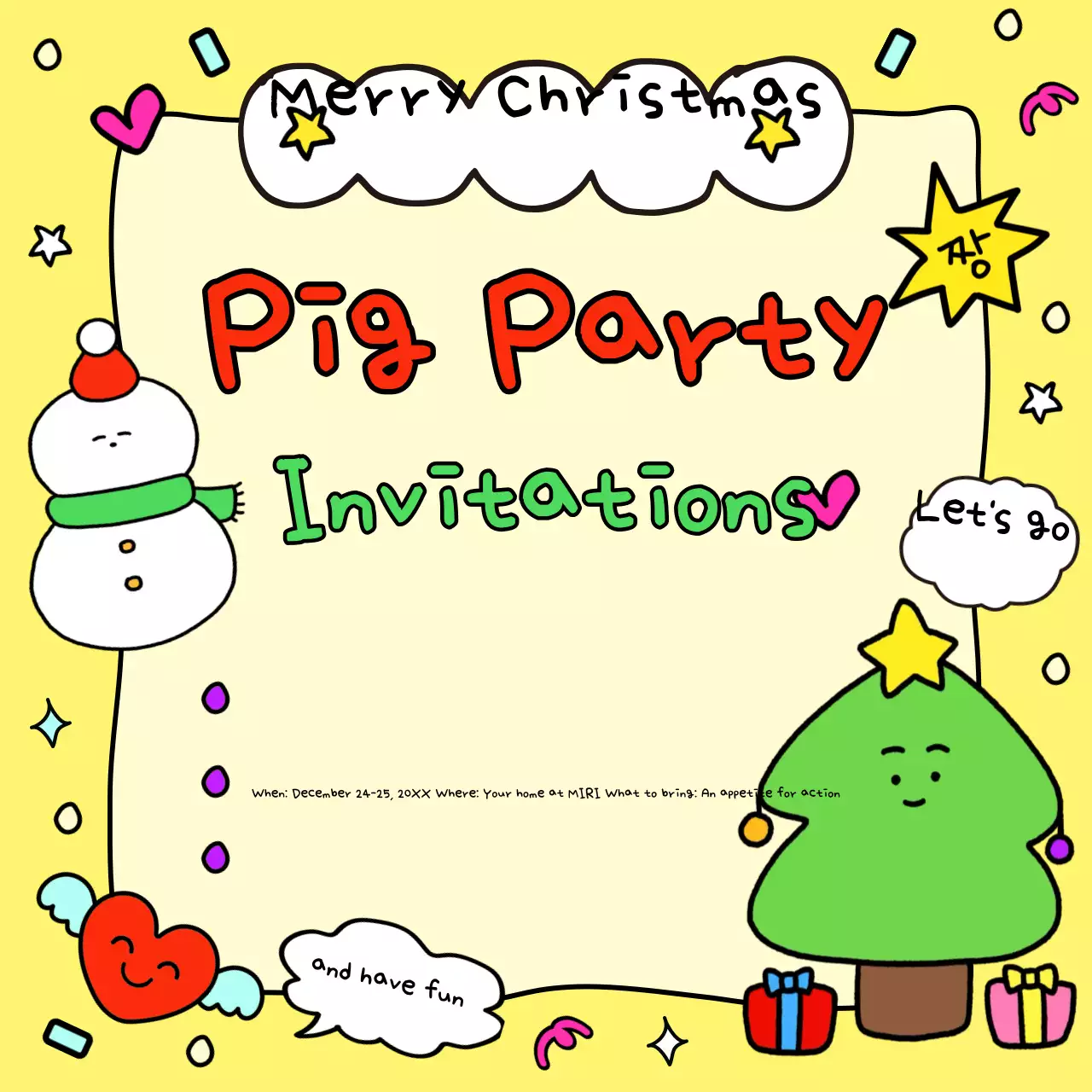 Bài đăng trên mạng xã hội về lời mời Giáng sinh vui tươi màu vàng