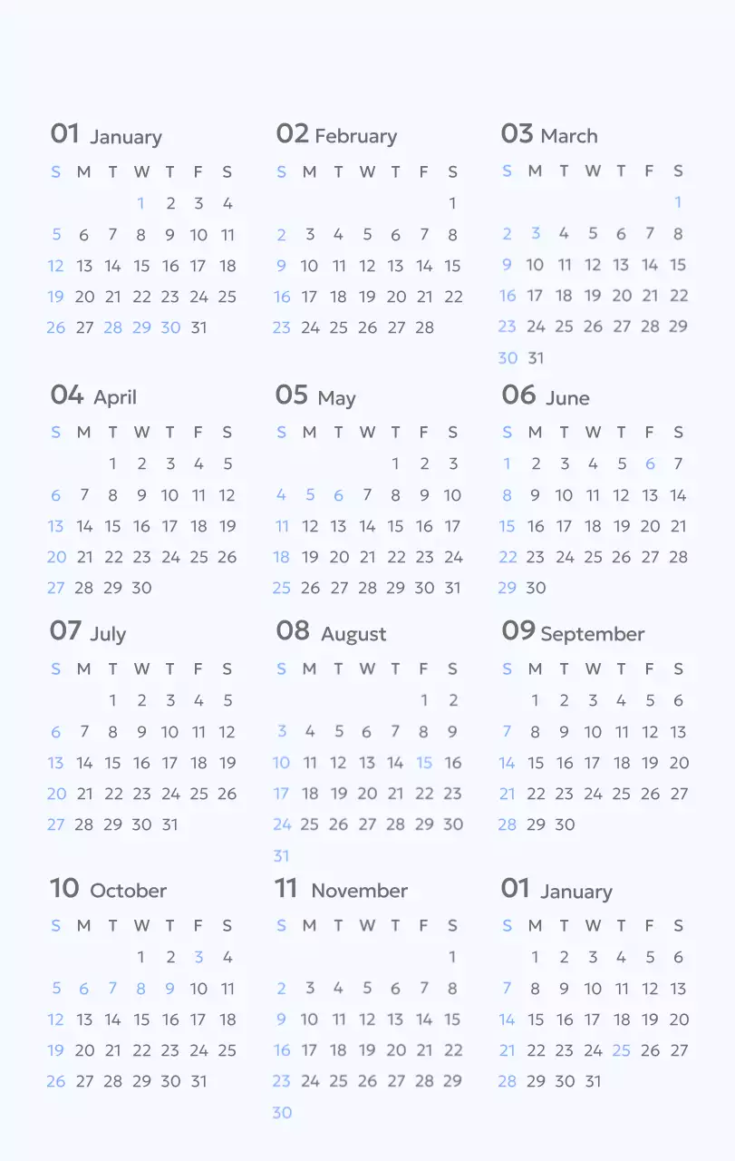 Kalender pelacak sasaran foto dengan percikan warna biru