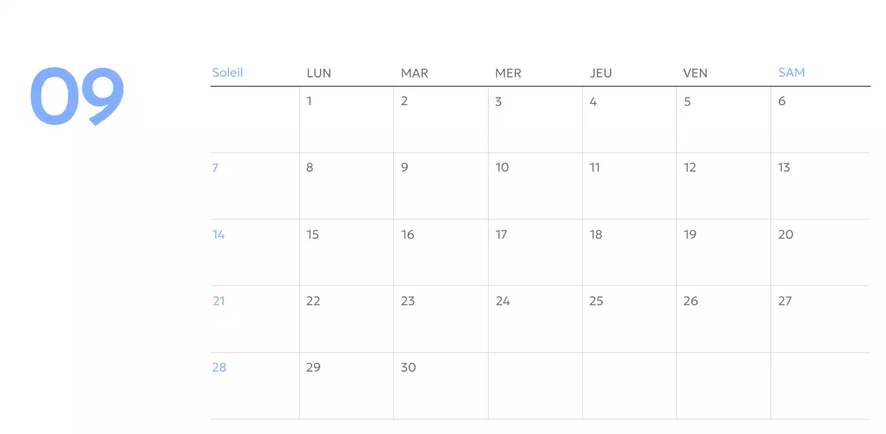 Calendrier photo de suivi des objectifs avec une touche de bleu