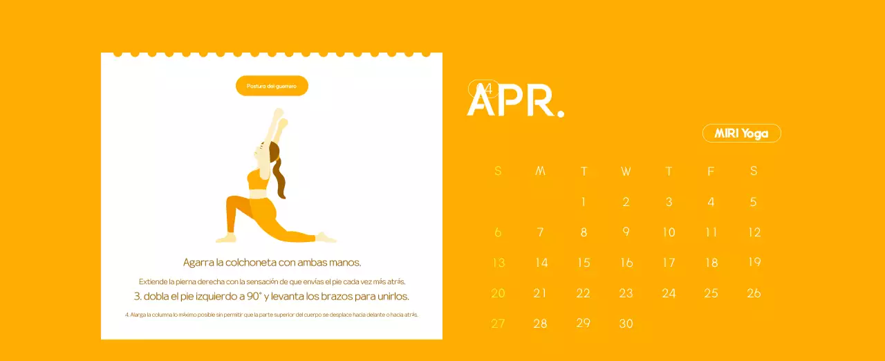 Calendario promocional de yoga minimalista naranja