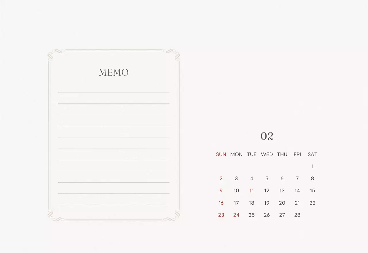 アイボリーとグリーンのシンプルな2025年花柄卓上カレンダー