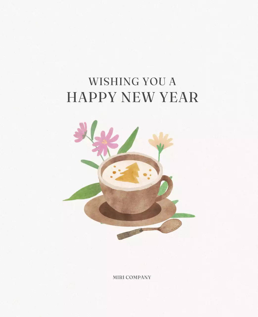 アイボリーとグリーンのシンプルな2025年花柄卓上カレンダー