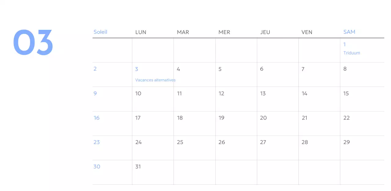 Calendrier photo de suivi des objectifs avec une touche de bleu
