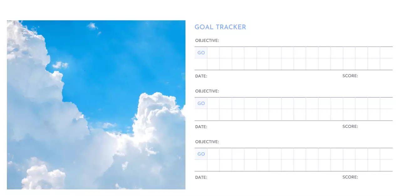 Photo goal tracker calendar with a splash of blue