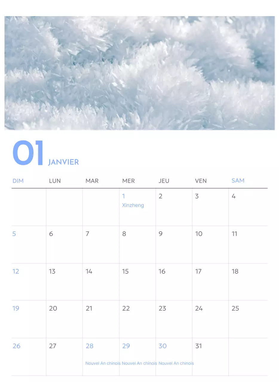 Calendrier photo de suivi des objectifs avec une touche de bleu