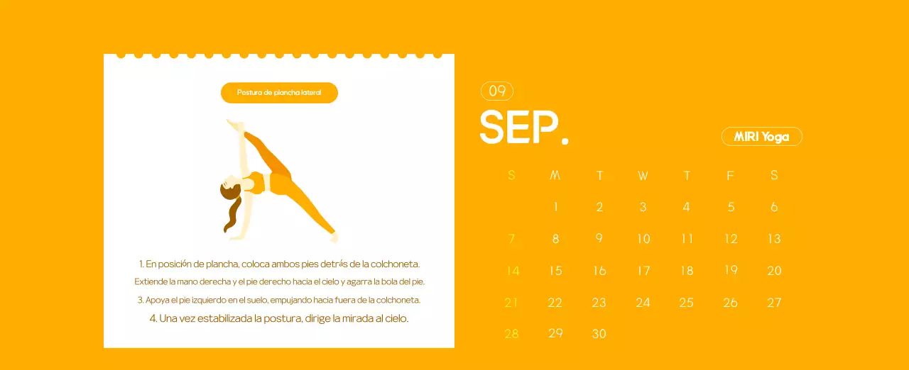 Calendario promocional de yoga minimalista naranja