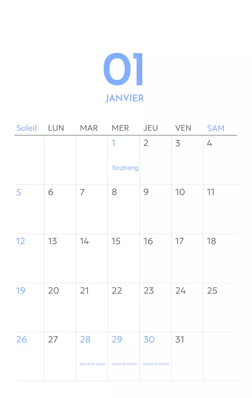 Calendrier photo de suivi des objectifs avec une touche de bleu