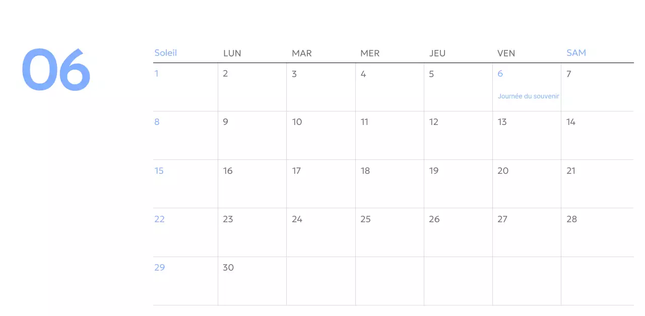 Calendrier photo de suivi des objectifs avec une touche de bleu