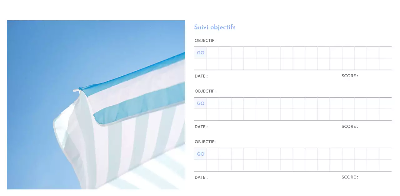 Calendrier photo de suivi des objectifs avec une touche de bleu