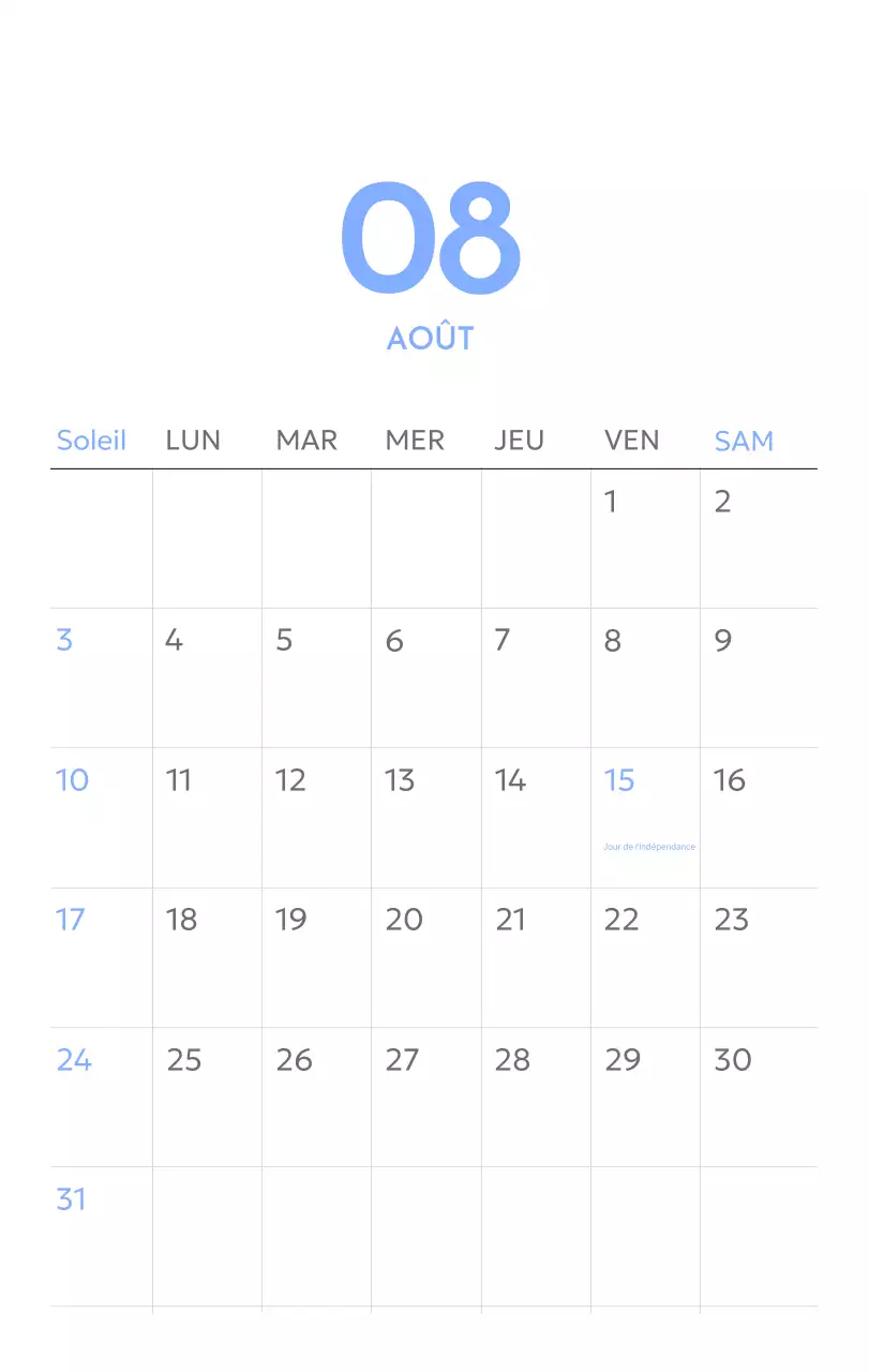 Calendrier photo de suivi des objectifs avec une touche de bleu