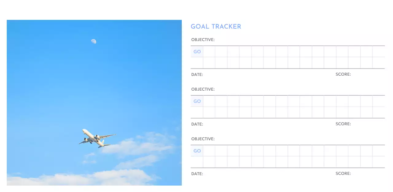 Photo goal tracker calendar with a splash of blue