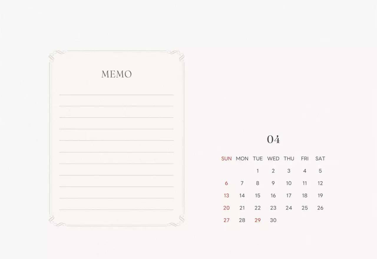 アイボリーとグリーンのシンプルな2025年花柄卓上カレンダー