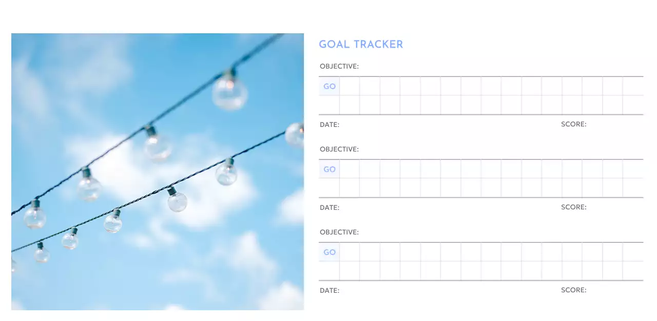Photo goal tracker calendar with a splash of blue