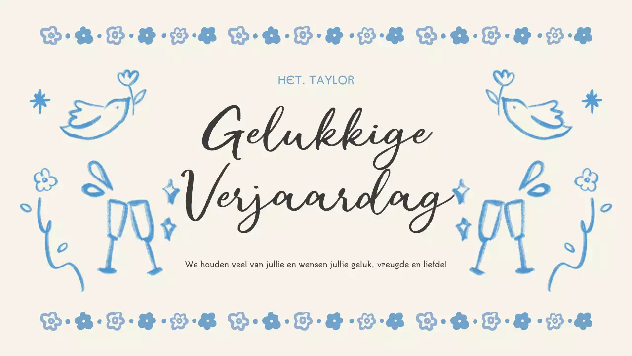 verjaardagsevenement met blauwe bloemen