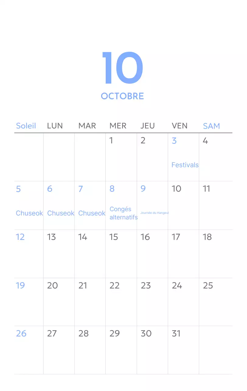 Calendrier photo de suivi des objectifs avec une touche de bleu