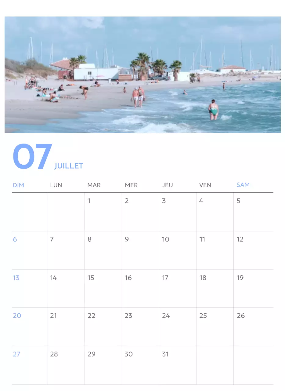Calendrier photo de suivi des objectifs avec une touche de bleu