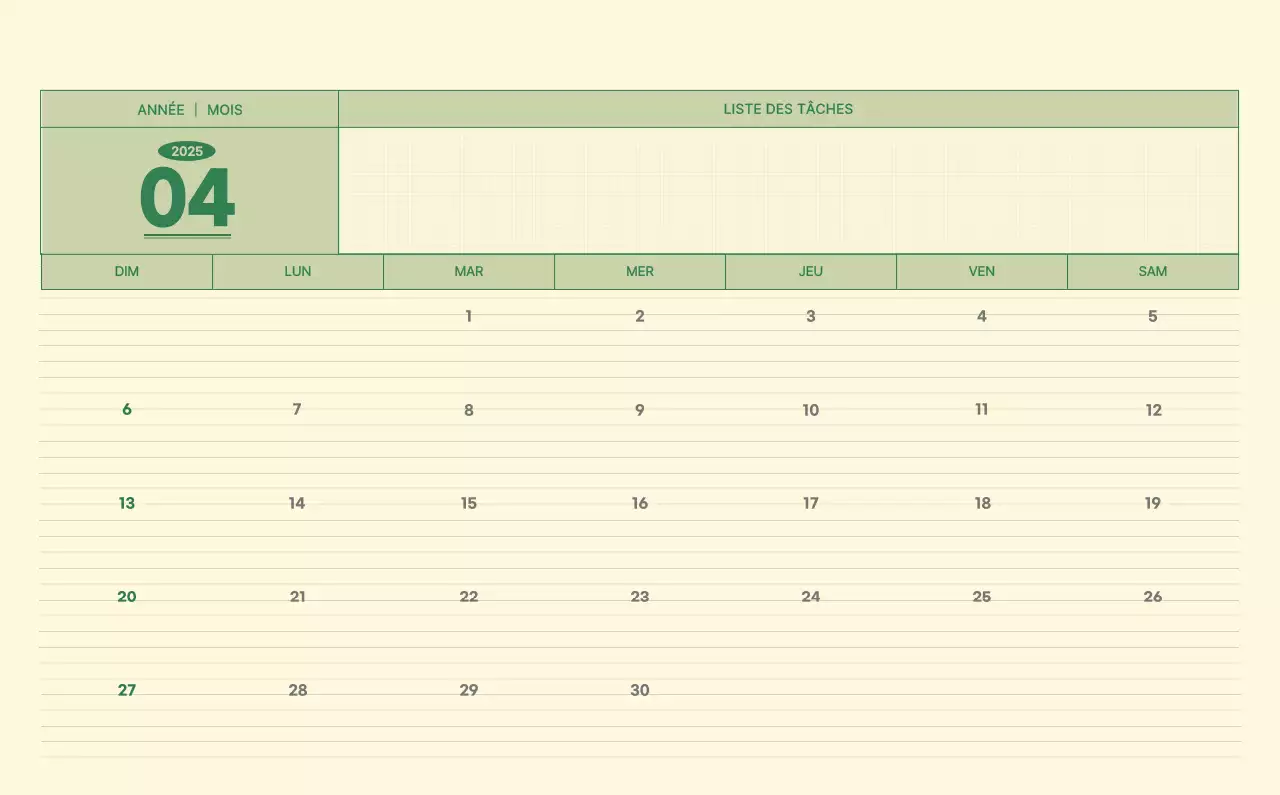 Calendrier mural SAT D-Day concept notepad en vert et jaune clair
