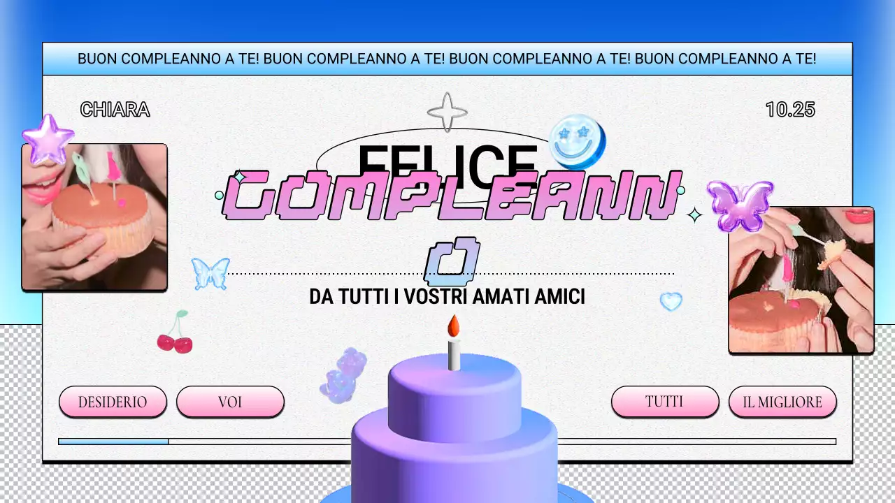 design di compleanno retrò viola