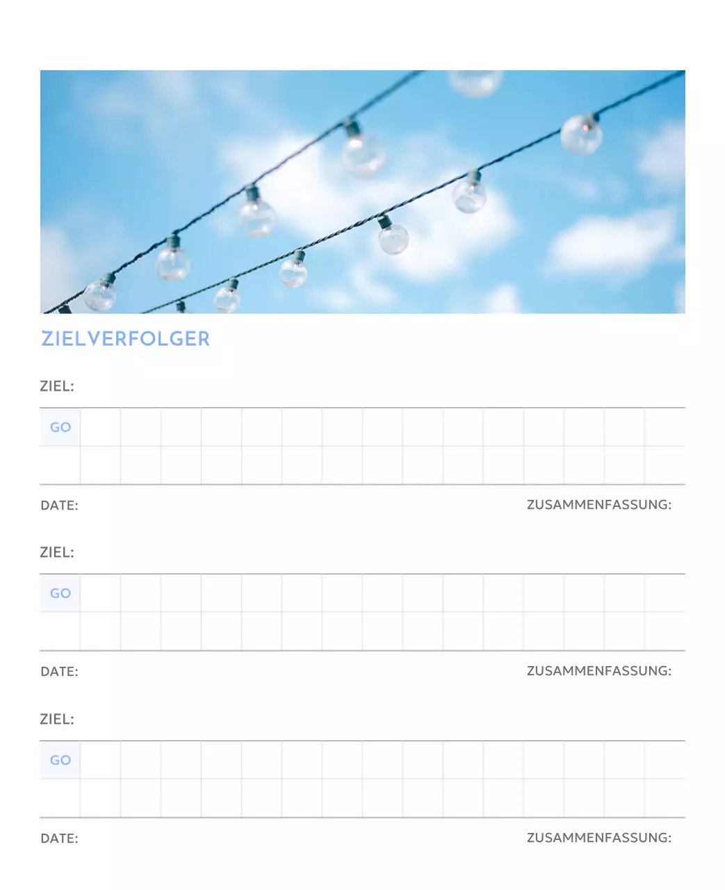 Foto-Zielverfolgungskalender mit einem Hauch von Blau