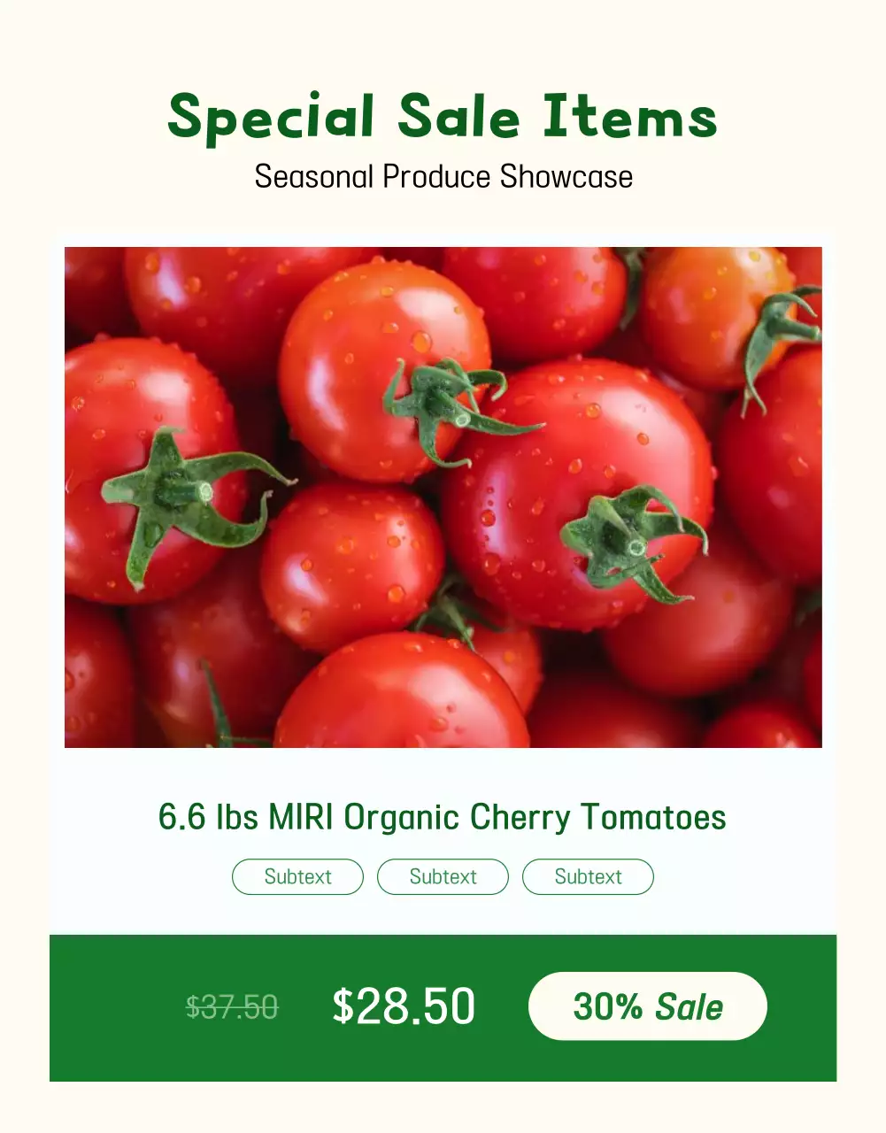 Cartaz de promoção de produtos rústicos verdes