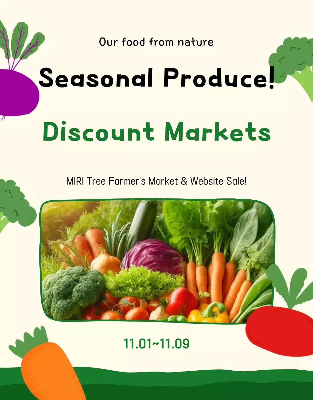 Cartaz de promoção de produtos rústicos verdes