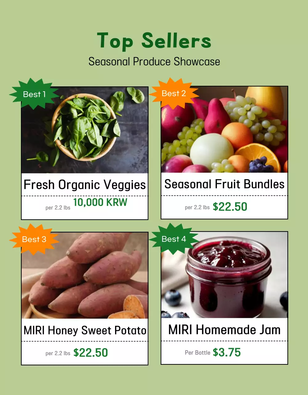 Cartaz de promoção de produtos rústicos verdes