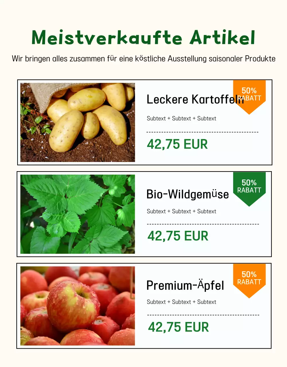 Beige Einfacher Verkauf von Obst und Gemüse