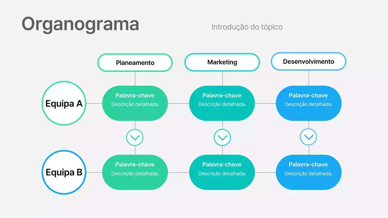 esquema de organigrama moderno em azul-petróleo