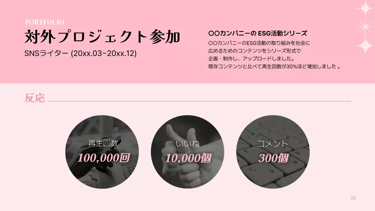 ピンク シンプル マーケティング ポートフォリオ プレゼンテーション