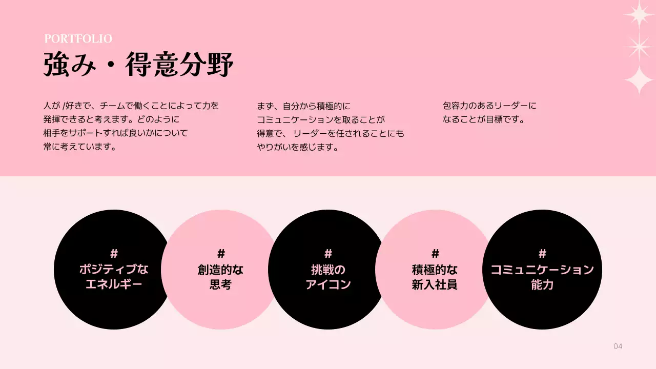 ピンク シンプル マーケティング ポートフォリオ プレゼンテーション