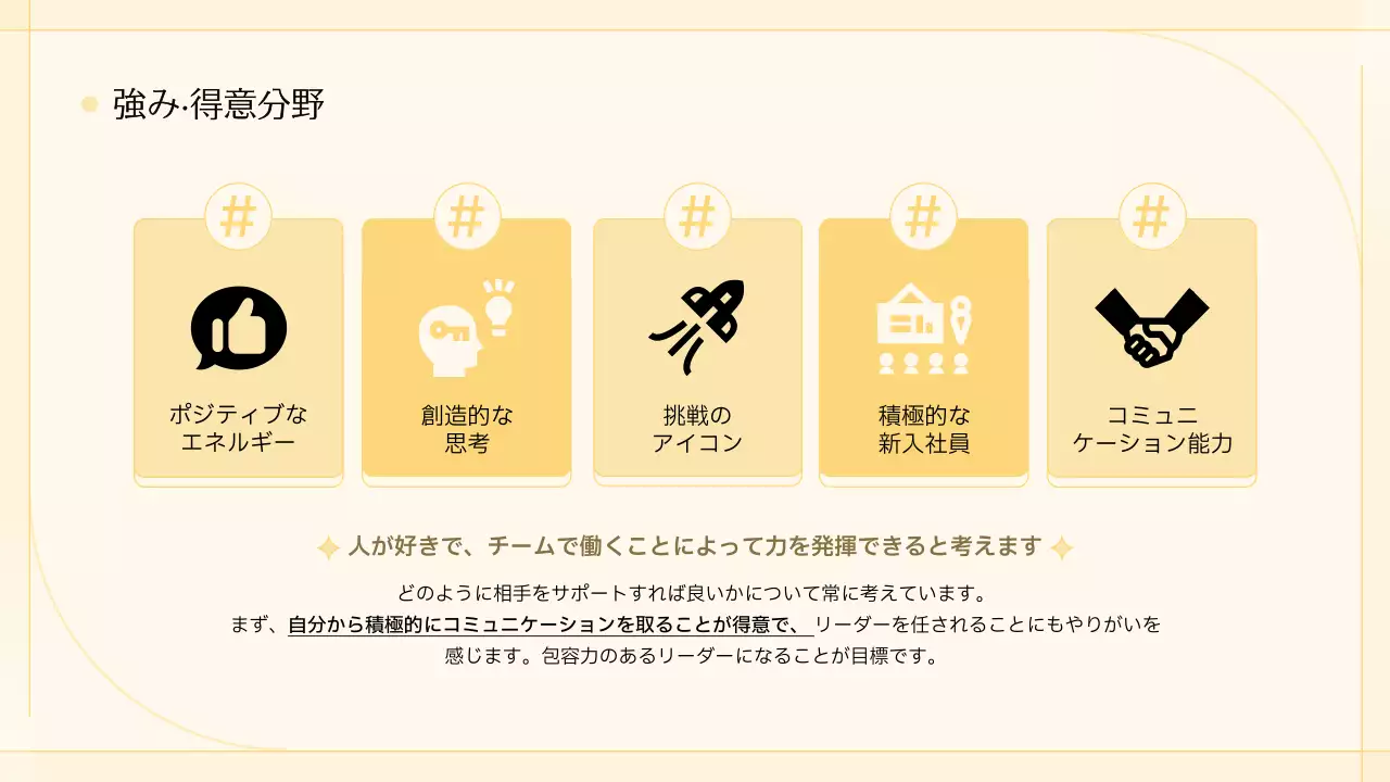 ベージュ シンプル 自己紹介 ポートフォリオ プレゼンテーション