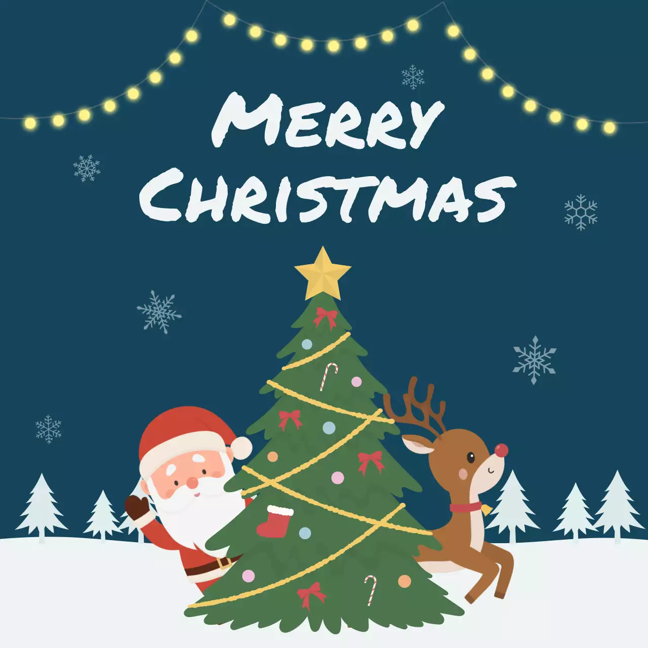 남색 아기자기한 크리스마스 카드