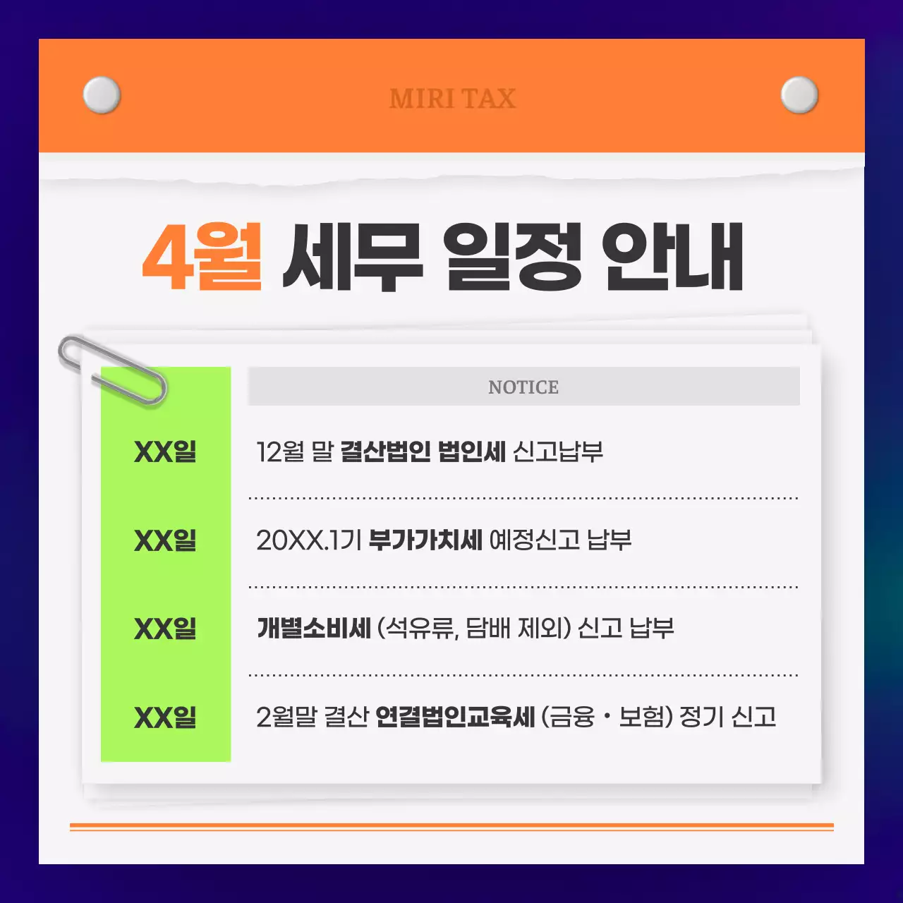 보라 모던 세무 일정 안내