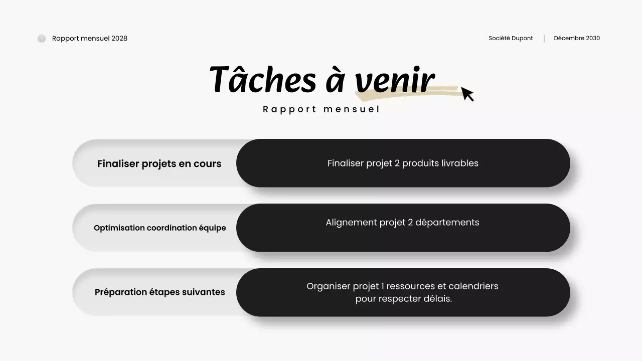 rapport mensuel moderne en noir et blanc