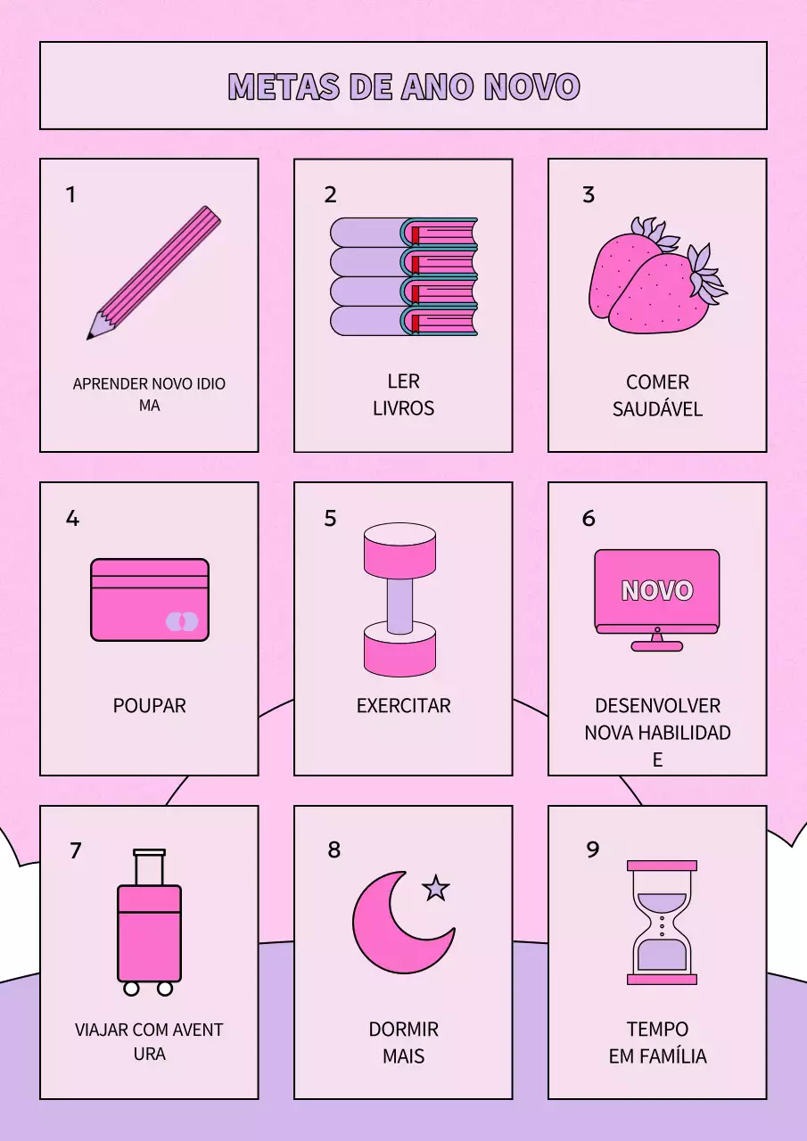 planeador de resoluções de ano novo cor-de-rosa e moderno