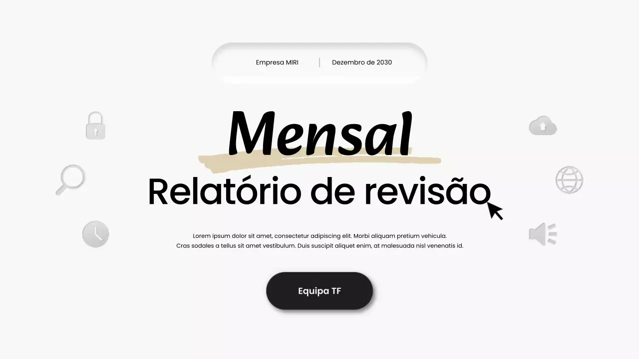 relatório de revisão mensal moderno a preto e branco