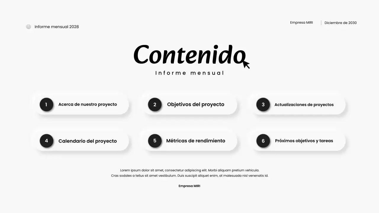 informe mensual moderno en blanco y negro