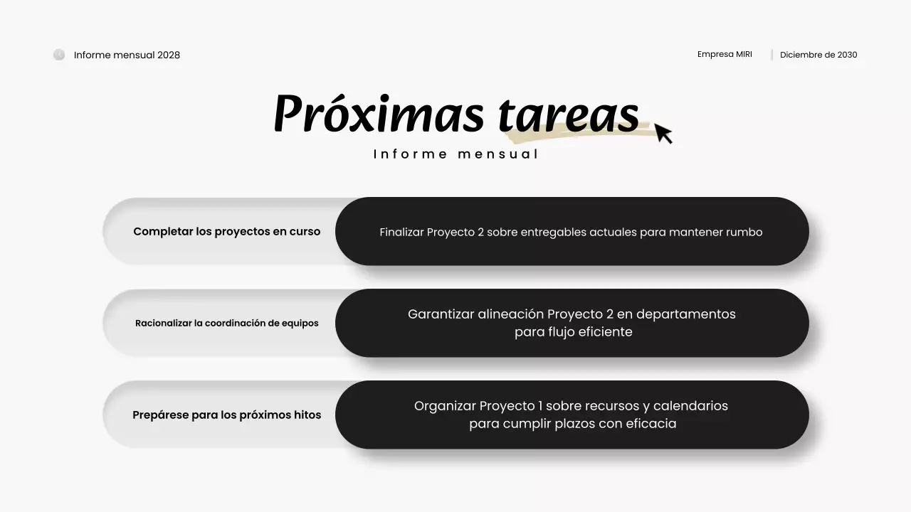 informe mensual moderno en blanco y negro