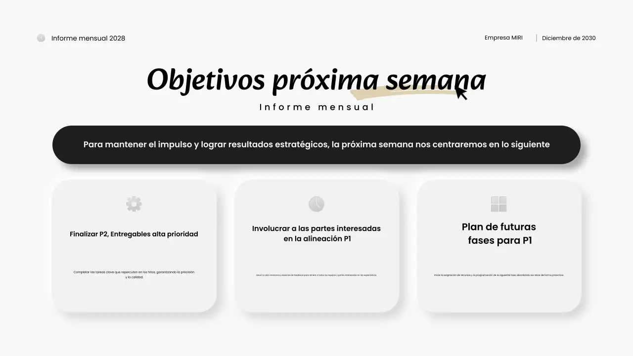 informe mensual moderno en blanco y negro